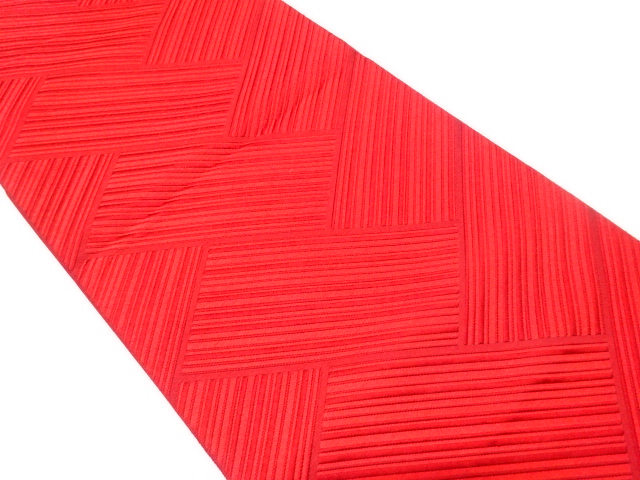 斜め縞に桧垣模様織り出し　名古屋帯